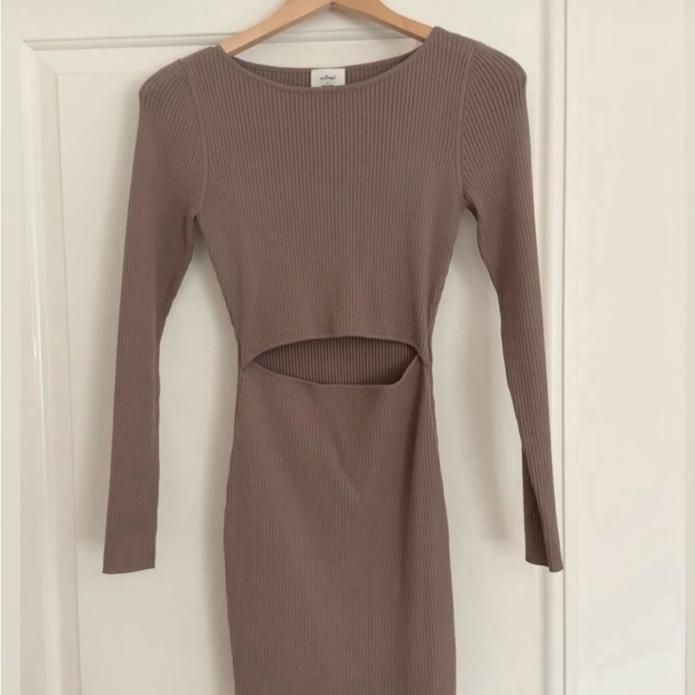 Aritzia Taupe Ribbed Mini Dress with Cut-Out